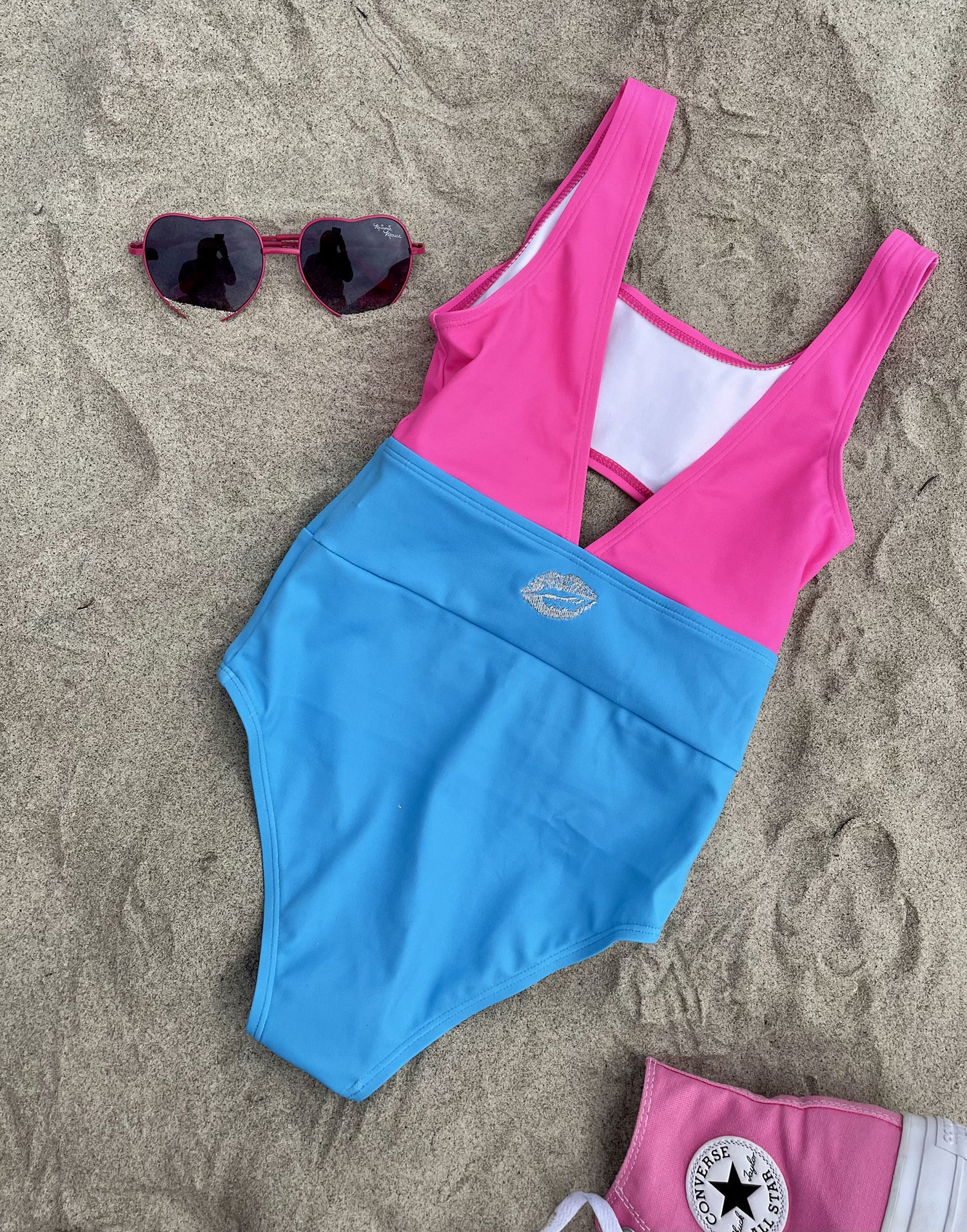Kinley Active Leotard in Turquoise/Pink with Cutout Detail - Procut View